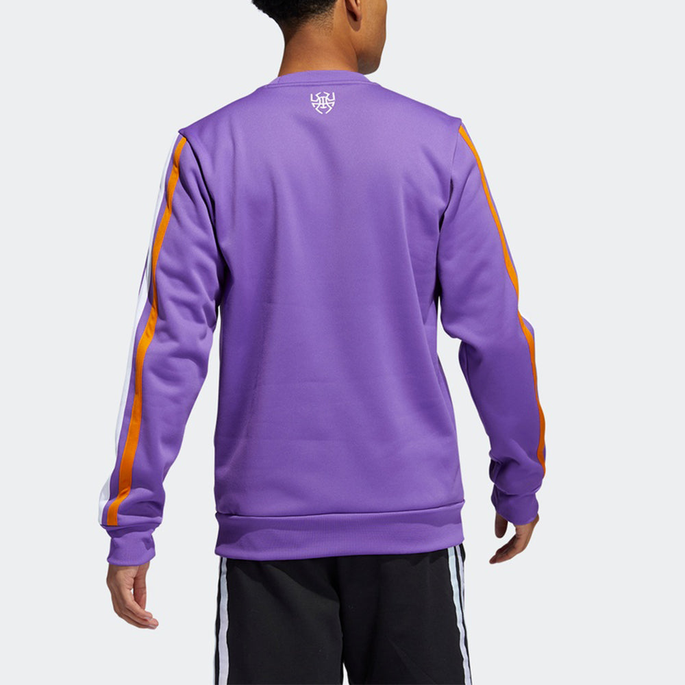 adidas Don Dunk Crew Contrasting Colors Stripe Embroidered Fleece Lined Basketball Sports Purple H43782
