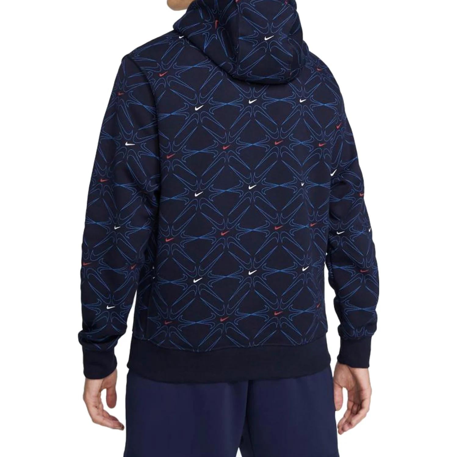 Nike All Over Logo Pullover Hoodie 'Navy Blue' DM7930-451