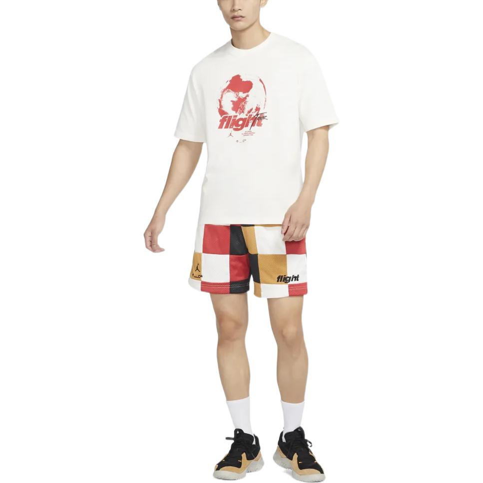 Men's Air Jordan Loose Plaid Colorblock Mesh Shorts Red Clay Element Gold Colorblock DQ8348-662