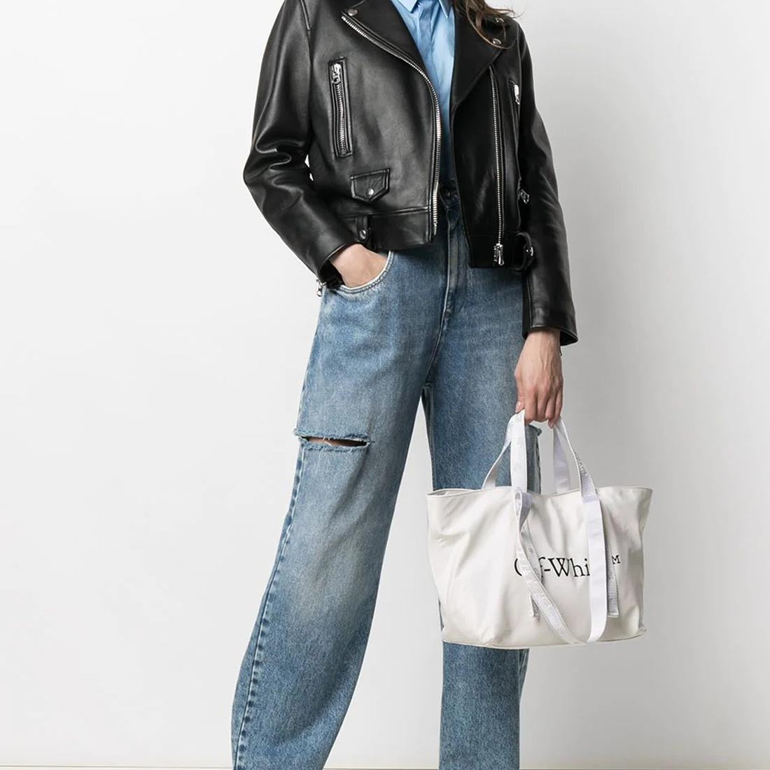 Off-White Canvas Logo Printing Tote White OWNA143R21FAB0010110