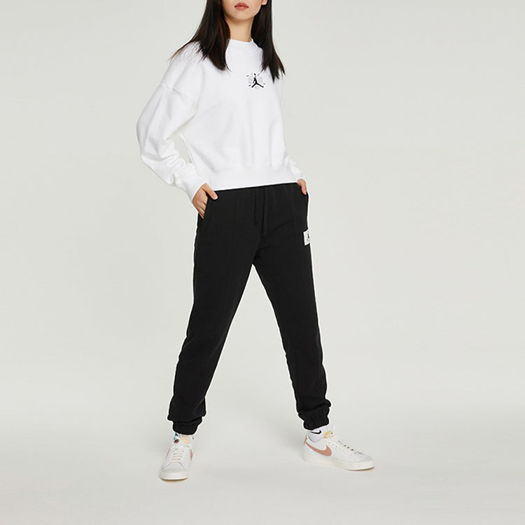 (WMNS) Jordan Solid Color Embroidered Round Neck Long Sleeves White Hoodie DQ0864-100