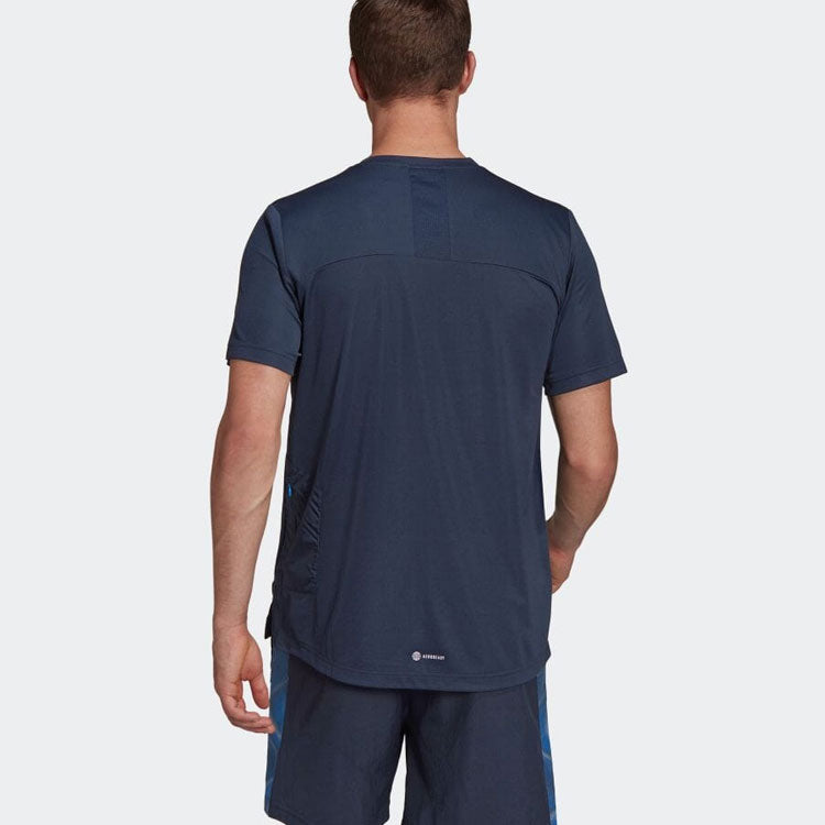 Men's adidas Alphabet Logo Printing Round Neck Pullover Short Sleeve Blue T-Shirt HD4333