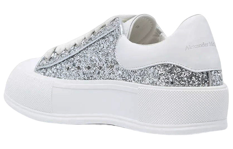 (WMNS) Alexander McQueen Glitter Deck Plimsoll 'Silver' 676687W4JF68240
