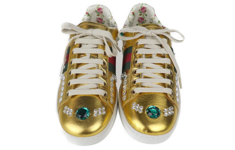 (WMNS) Gucci Ace Metallic Nappa Crystal Web 'Gold' 471939-B8BK0-8090