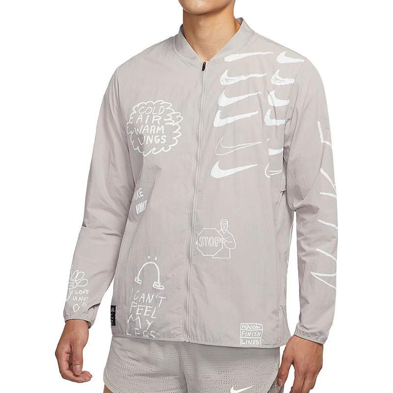 Men's Nike Full Print Pattern Running Training Knit Sports Jacket Gray AJ7760-033