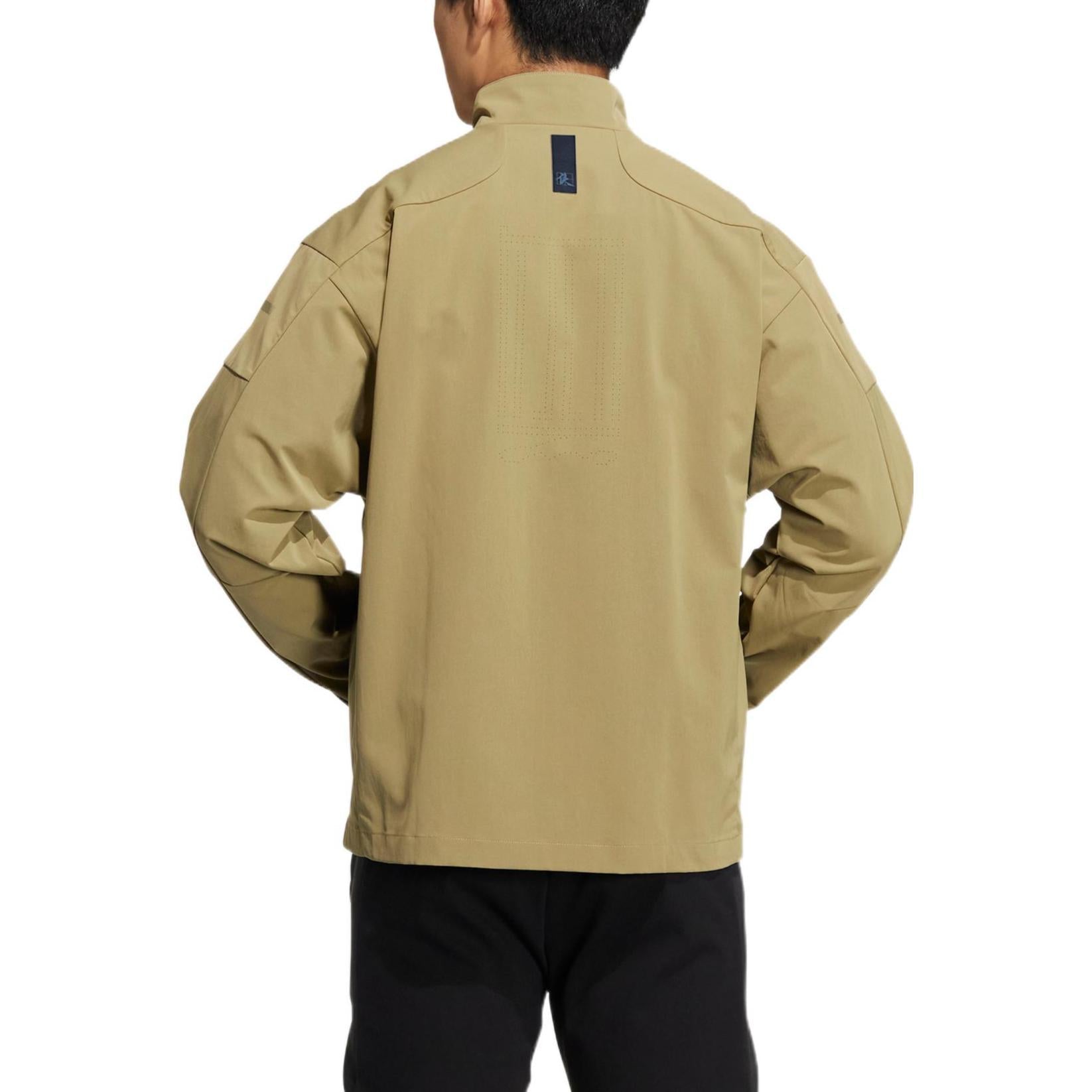 Men's adidas Chest Logo Stand Collar Zipper Long Sleeves Jacket Brown HM5171