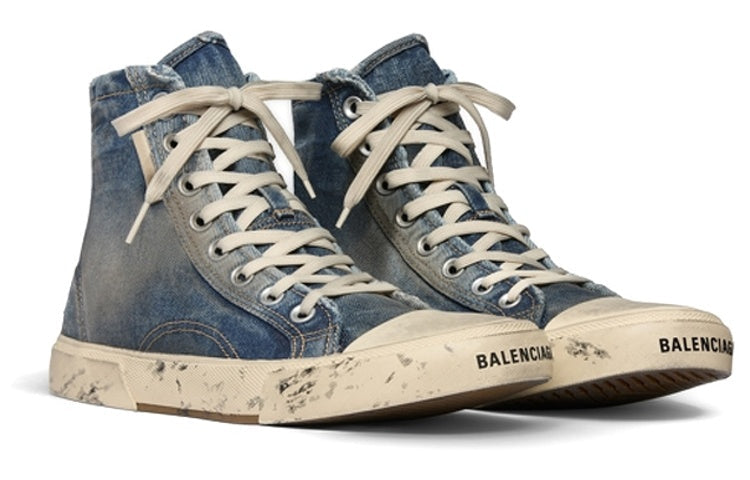 Balenciaga Paris High Top Sneakers 'Blue Destroyed Denim and Rubber' 688752W3RCL4090