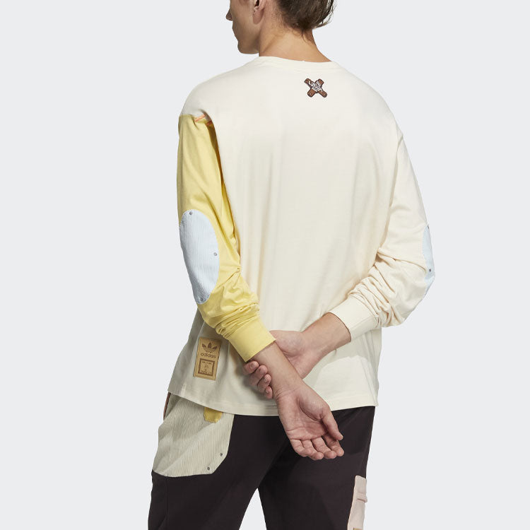 adidas originals Series Alphabet Logo Printing Colorblock Round Neck Long Sleeves Yellow T-Shirt HC0338