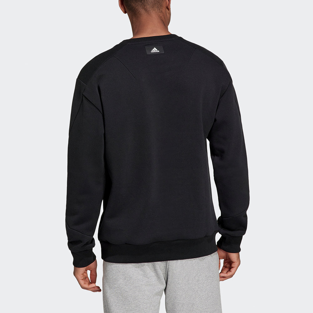 Men's adidas Fi Wtr Crew Large Logo Printing Sports Round Neck Pullover Black H46507