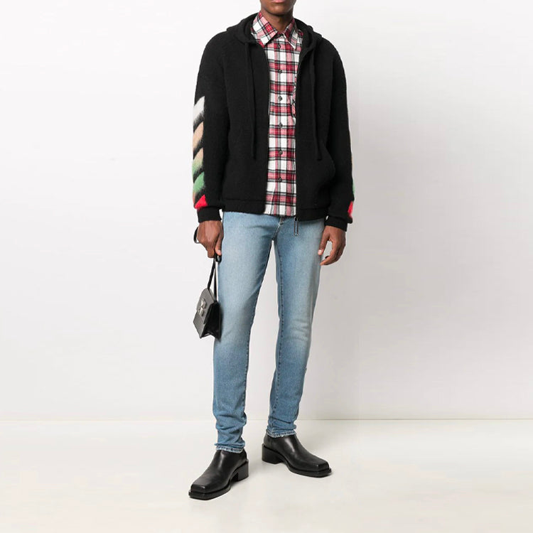 Men's Off-White SS21 Plaid Back Arrow Red Shirt OMGA133R21FAB0022500