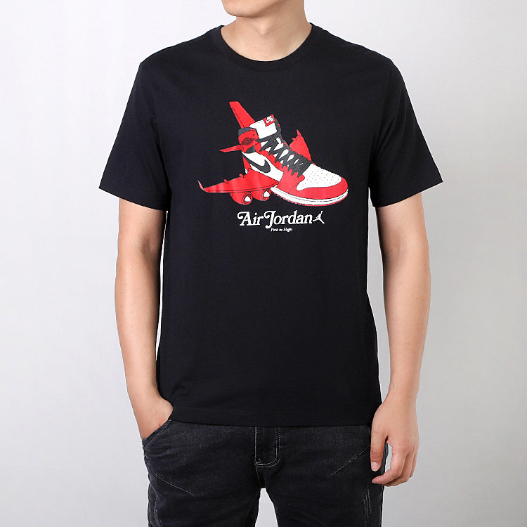 Air Jordan Shoe Alphabet Printing Short Sleeve Black CN3597-010