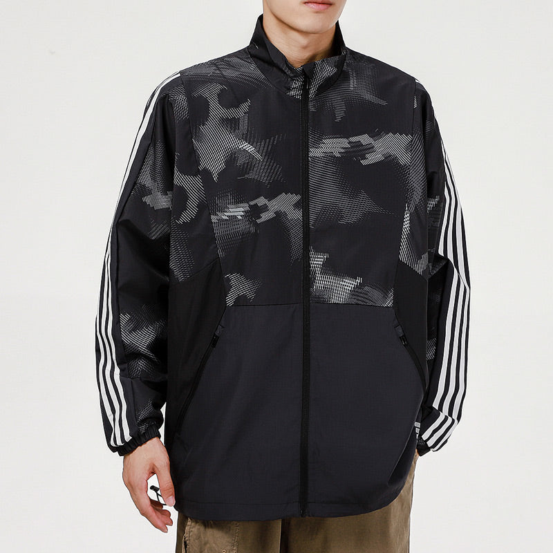 adidas St Wv Newblock Casual Sports Breathable Camouflage Stand Collar Jacket Black H40236