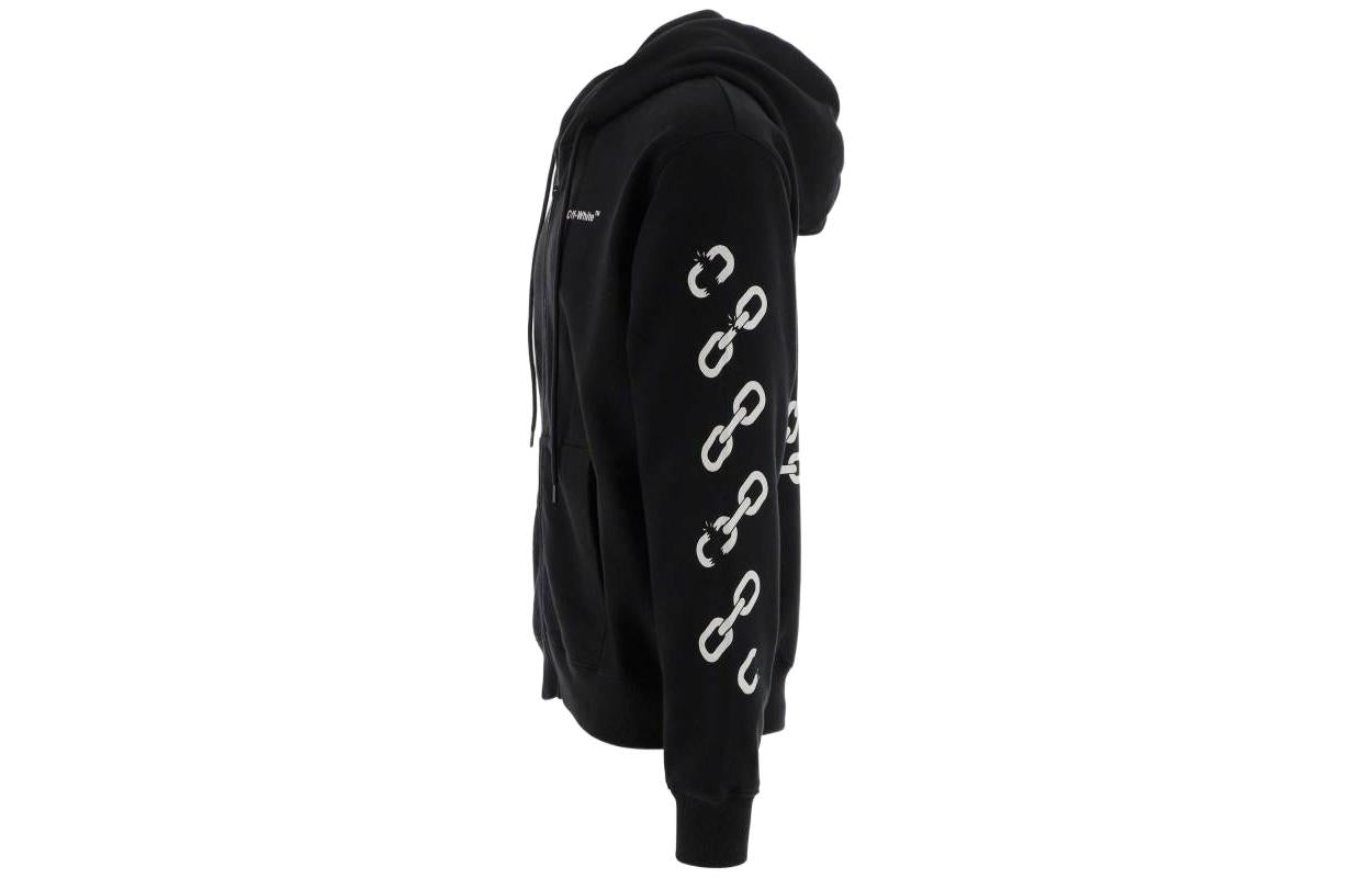 Men's Off-White FW22 Chain Logo Printing Zipper Loose Fit Autumn Black OMBE013F22FLE0061001