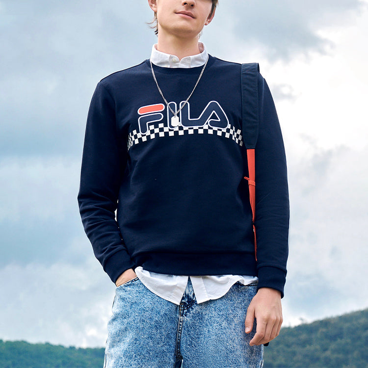 FILA Logo Plaid Pullover Round Neck Blue F61M048208F-NV
