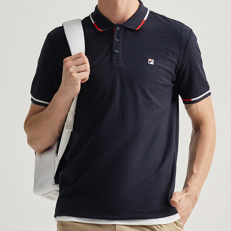FILA Contrasting Colors Stripe Short Sleeve Polo Shirt Blue F11M031114F-NV