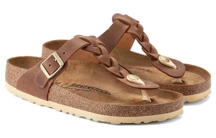 (WMNS) Birkenstock Gizeh Braided Waxy Leather Narrow Fit Sandals 'Cognac' 1021336