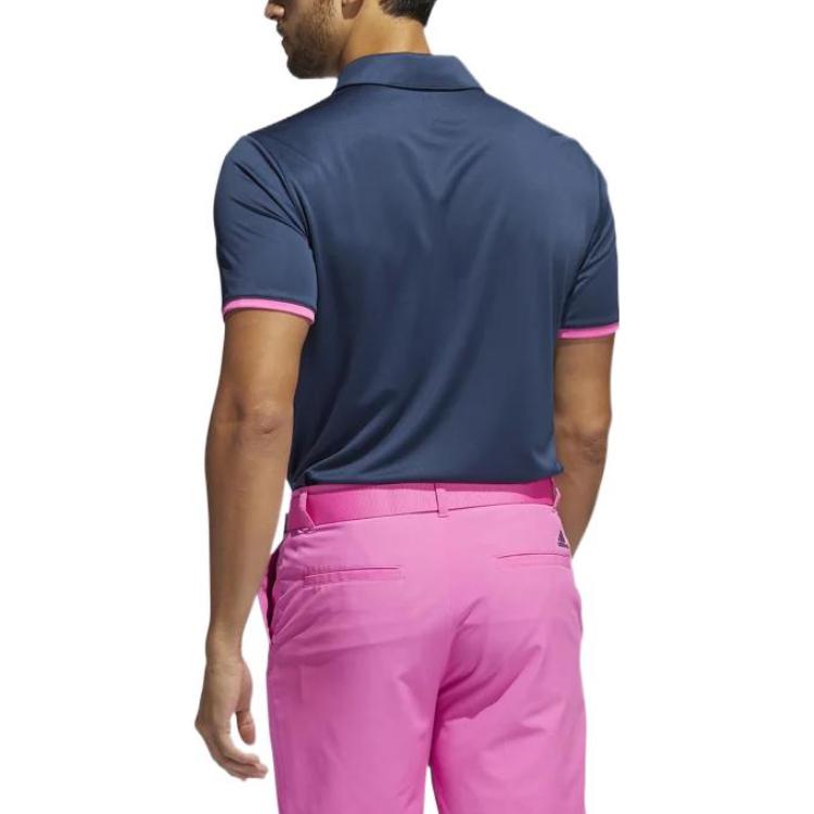 Men's adidas Stripe Printing Golf Sports Short Sleeve Navy Blue Polo Shirt GL0101