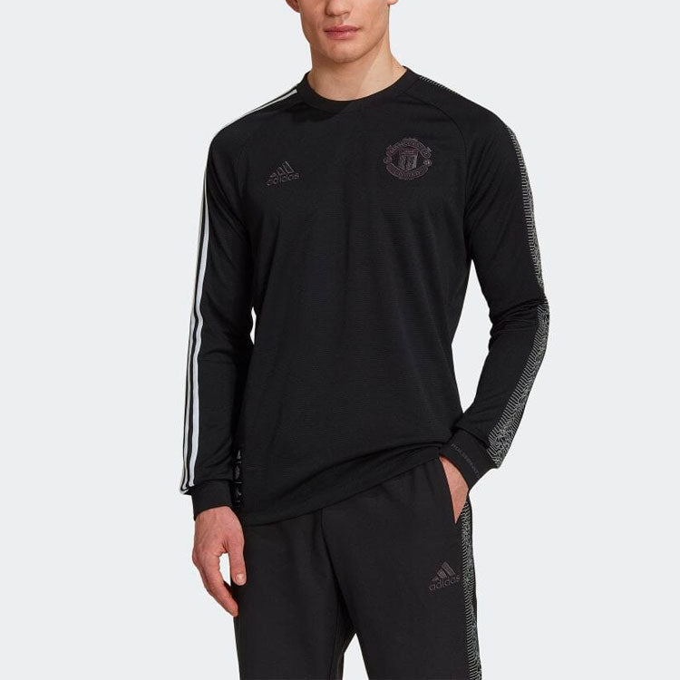 Men's adidas Stripe Round Neck Long Sleeves Black T-Shirt HG7747