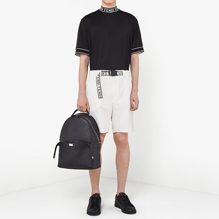 Men's FENDI Cotton High Collar Short Sleeve Black FY1040ACN3F0QA1