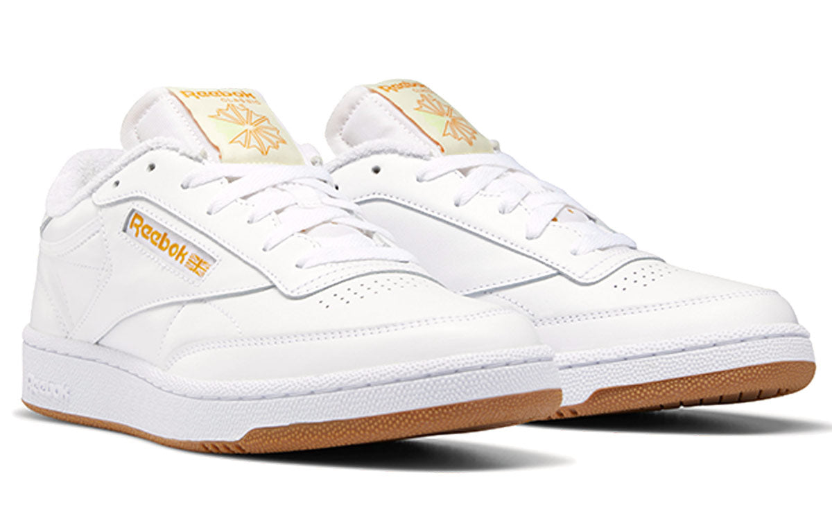 Reebok Club C 85 Stylish Low Top Casual Skate Shoes White Yellow FX1469