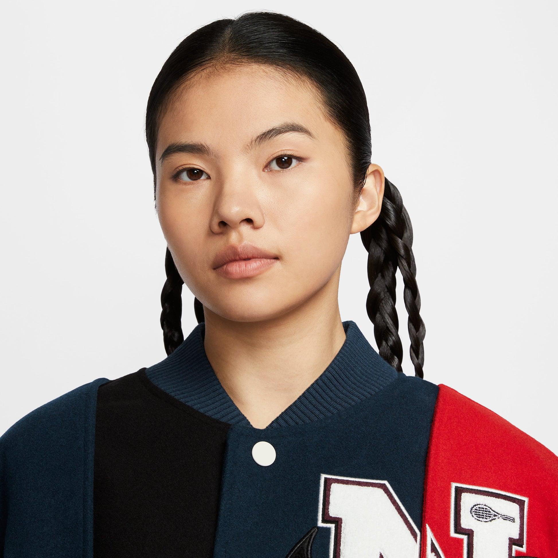 (WMNS) Nike Women by YOON Oversized Varsity Jacket Asia Sizing 'Black Navy White' FZ0281-010