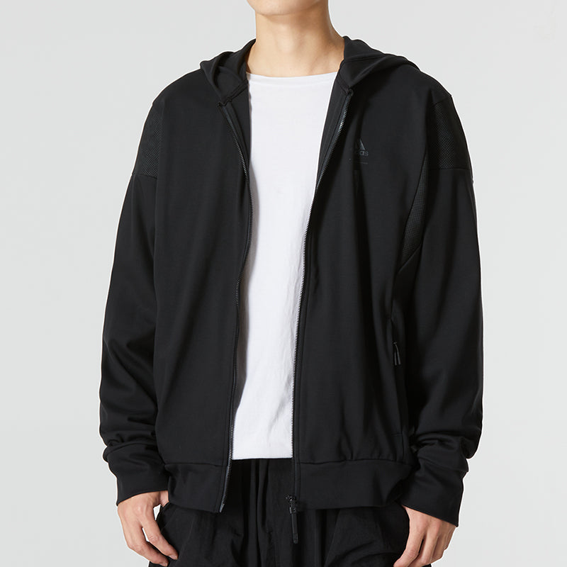 Men's adidas WJ PREM KN JKT Athleisure Casual Sports Hooded Solid Color Jacket Black HM2954