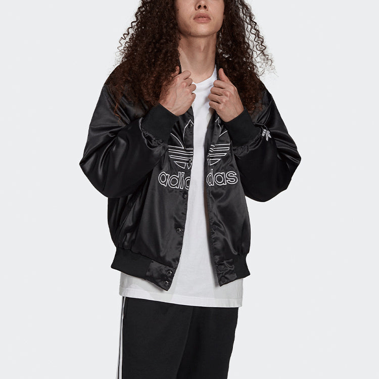 Men's adidas originals Large Logo Embroidered Satin Sports Jacket Autumn Black H09165