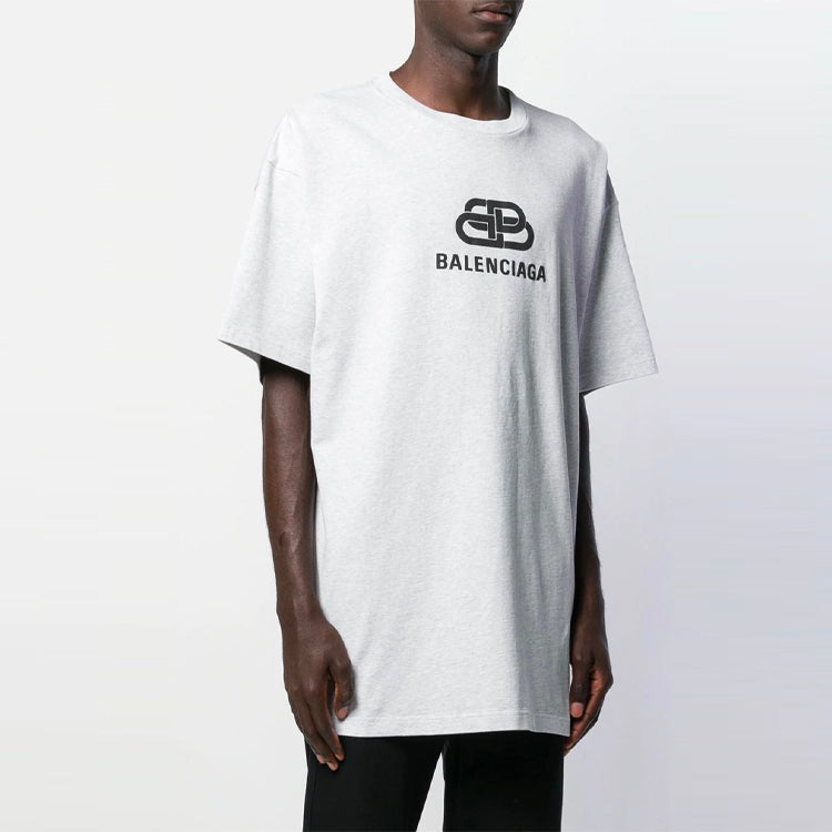 Men's Balenciaga Logo Printing Round Neck Short Sleeve White 583214TFV652569