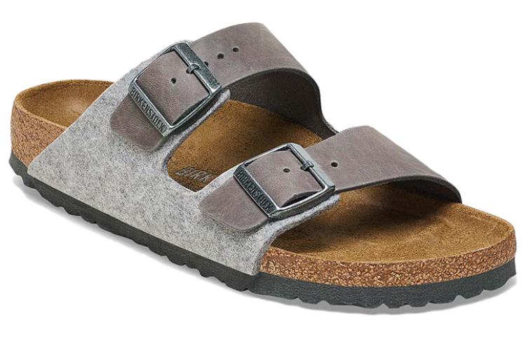 Birkenstock Arizona Leather/Textile/Felt Narrow Fit 'Light Grey' 1025735