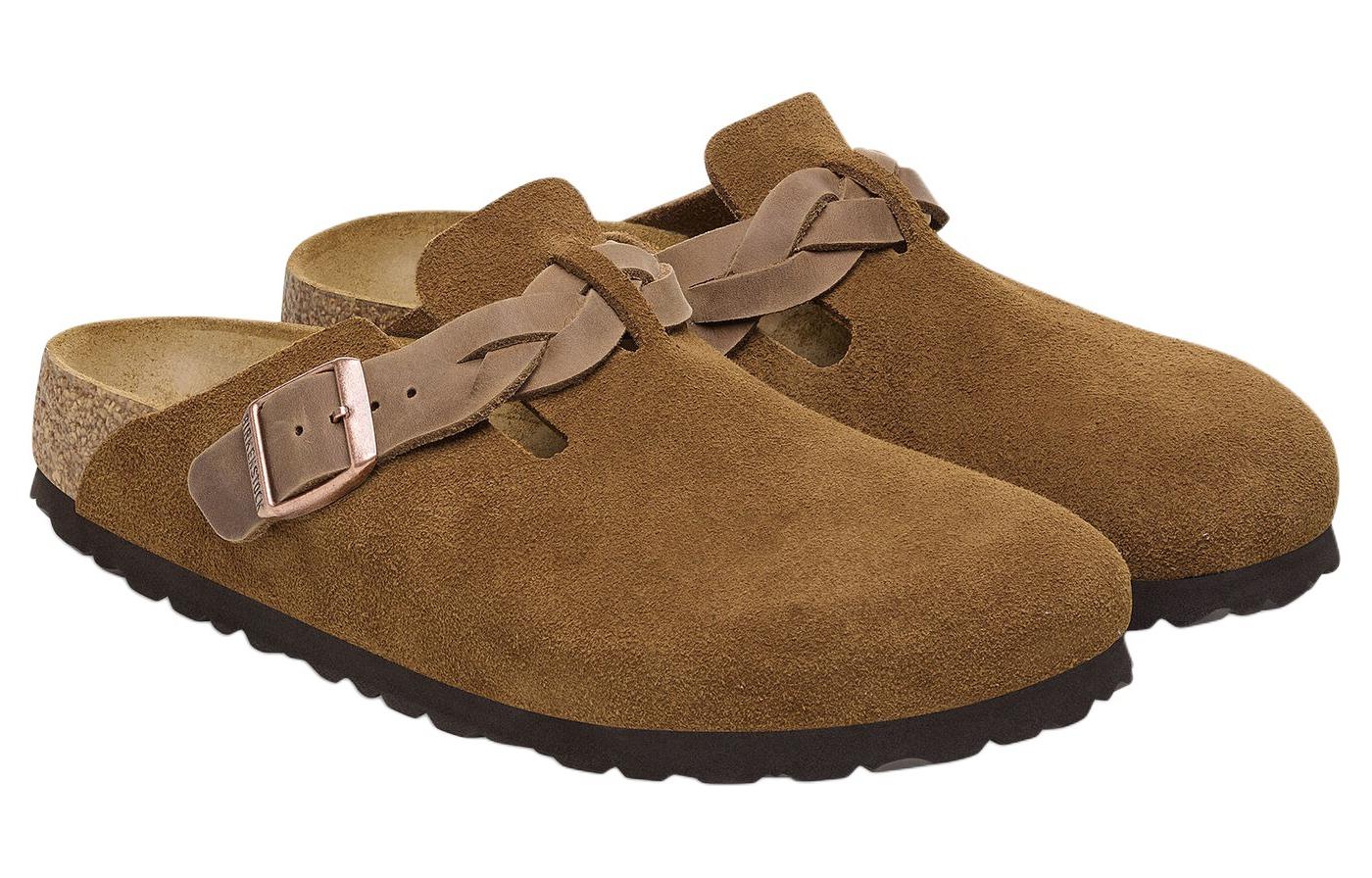 Birkenstock Boston Braided Suede Leather Narrow Fit Sandals 'Mink' 1026713