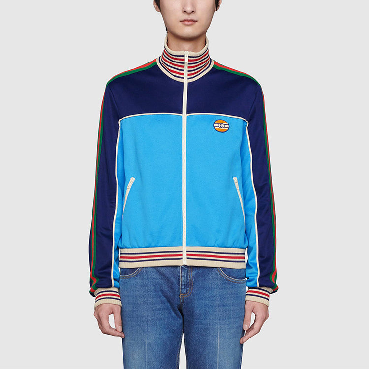 Gucci Technical Jersey Zip-Up Jacket With Web 'Blue' 645206-XJC5N-4233
