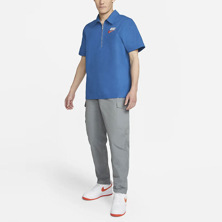 Nike Half Zipper Solid Color Short Sleeve Polo Shirt Blue DM5284-407