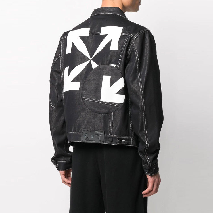 Off-White SS21 Arrows Pattern Denim Jacket Black OMYE067R21DEN0011001