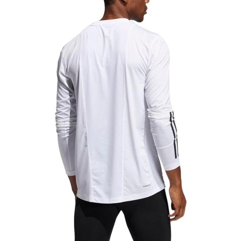 Men's adidas Solid Color Logo Printing Stripe Round Neck Long Sleeves Japanese Version White T-Shirt GM0499