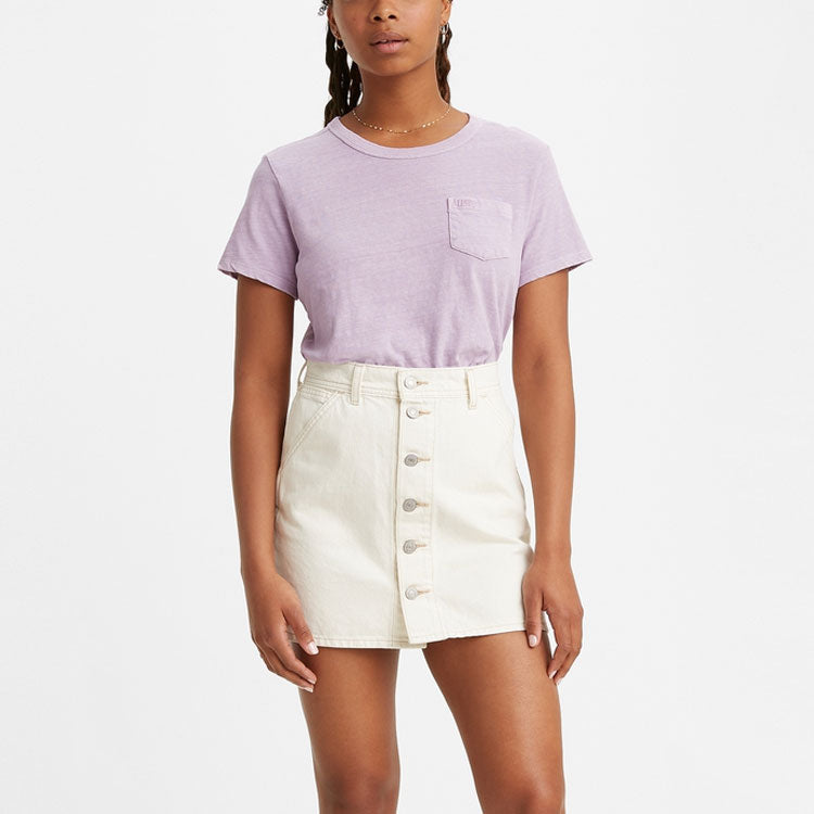 Levis Casual Solid Color Round Neck Short Sleeve Purple 85313-0013
