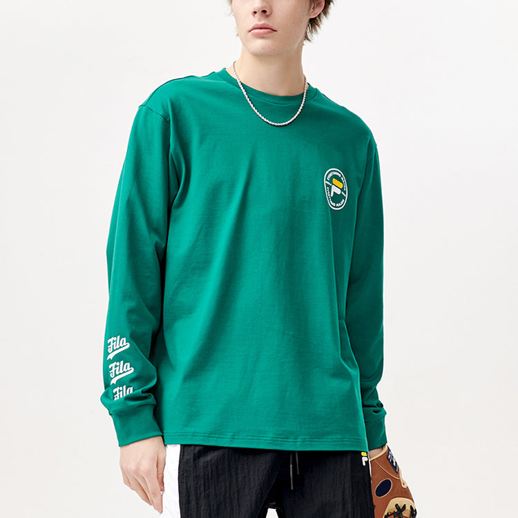 Men's FILA FUSION Back Alphabet Printing Loose Round Neck Long Sleeves Green T11M122201F-DG