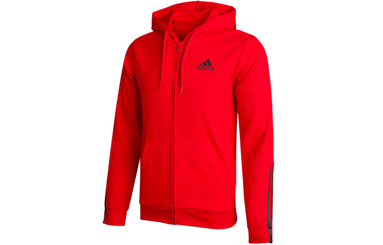 Men's adidas Logo Hooded Zipper Knit Red Jacket GP8604