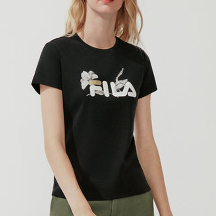 (WMNS) FILA City Subject Printing logo Alphabet Short Sleeve Black F11W018136F-BK