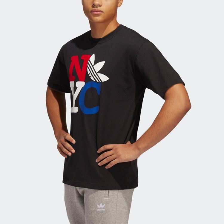 adidas originals NYC Alphabet Printing Round Neck Pullover Short Sleeve Black GQ1402