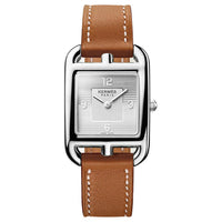 HERMES Cape Cod Collection Wrist Watch Quartz Movement Cowhide Strap 31*23mm Silver Dial Unisex