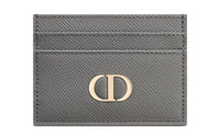 DIOR 30 Montaigne Grained Calfskin Card Clip Card Holder Women's Gray