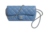 CHANEL Cow Leather One Shoulder Handbag Crossbody Bag Women's Sky Blue