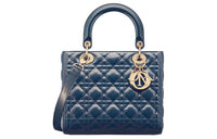 DIOR Lady Dior Cow Leather Shoulder Bag Crossbody Bag Handbag Medium Size Women's Light Midnight Blue