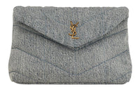 SAINT LAURENT PUFFER Cotton With Leather Clutch Trumpets Women's Blue Gray