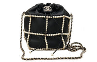 CHANEL Pearl Drawstring Bag, Shoulder Bag, Crossbody Bag Small Size Women's Black