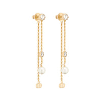 DIOR Metal Crystal Resin Pearl Earrings Women's Gold