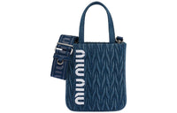 MIU MIU Matelassé Denim Tote Bag Shopping Bag Handbag Women's Blue