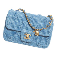 CHANEL Raffia Effect Woven Shoulder Bag Crossbody Bag Mini Women's Blue