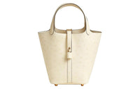 HERMES Picotin Ostrich Leather Basket Bag Handbag Women's I2 Nata Cream White