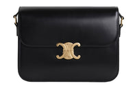 CELINE Triomphe Arc De Triomphe Shiny Cow Leather Shoulder Bag Portable One Shoulder Crossbody Large Size Women's Black